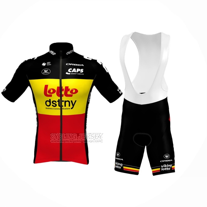 2024 Cycling Jersey Lotto Dstny Black Yellow Red Short Sleeve And Bib Short